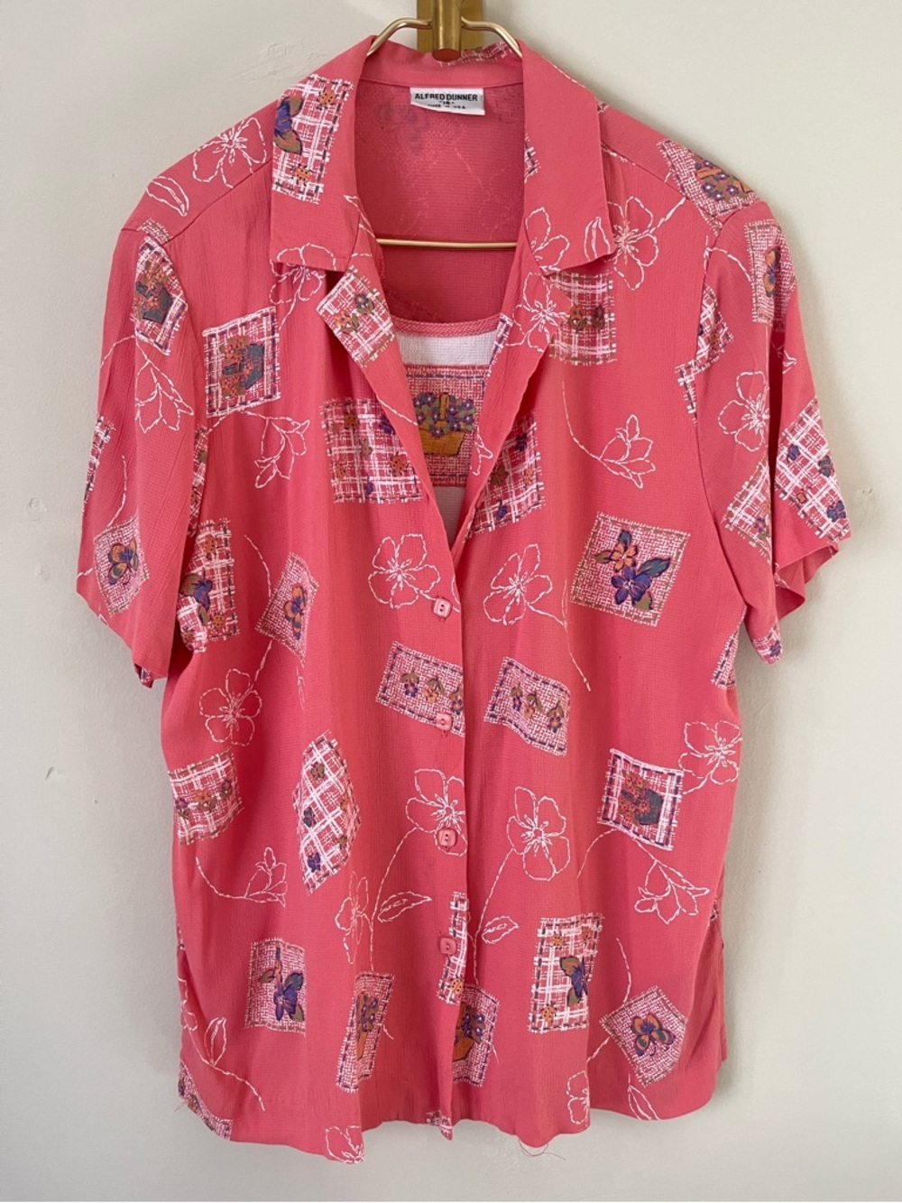 Alfred Dunner VTG Coral Patchwork Floral Cottagecore Short-Sleeve Shirt 16